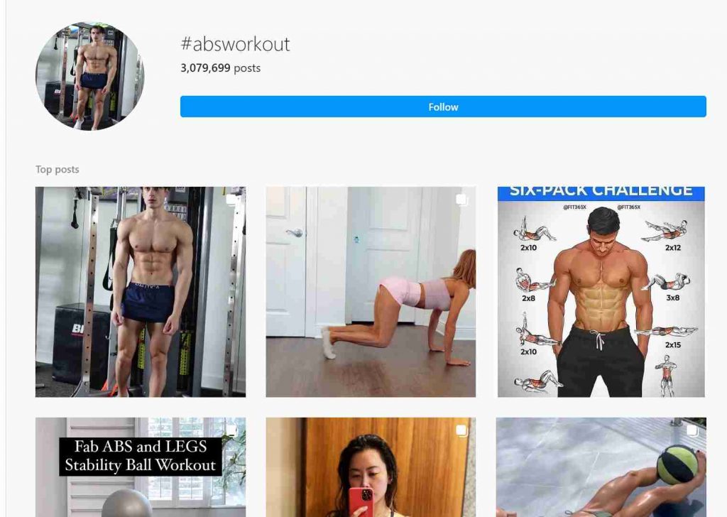 Abs workout hashtags