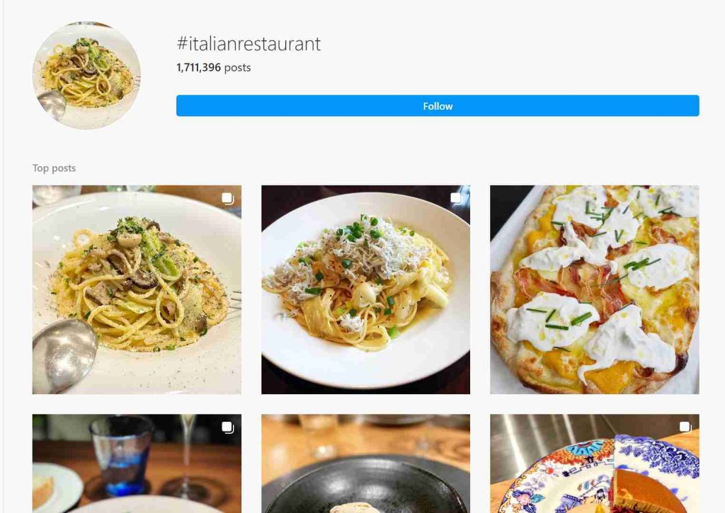 Italian restaurant hashtags for Instagram