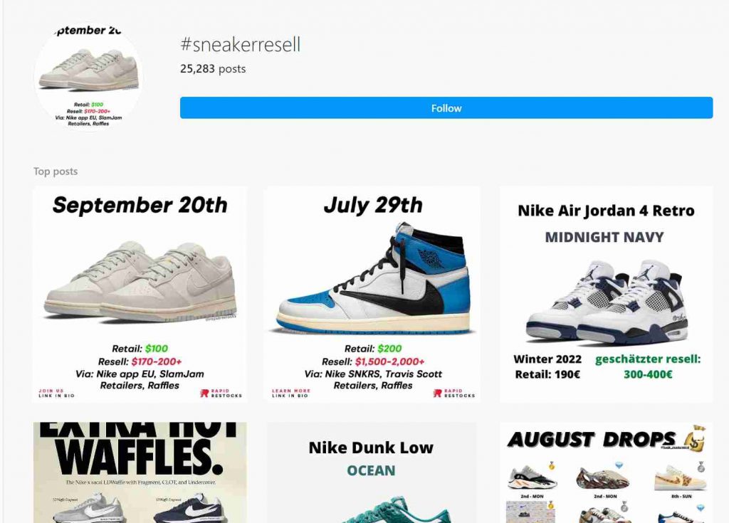 sneakers resell hashtags